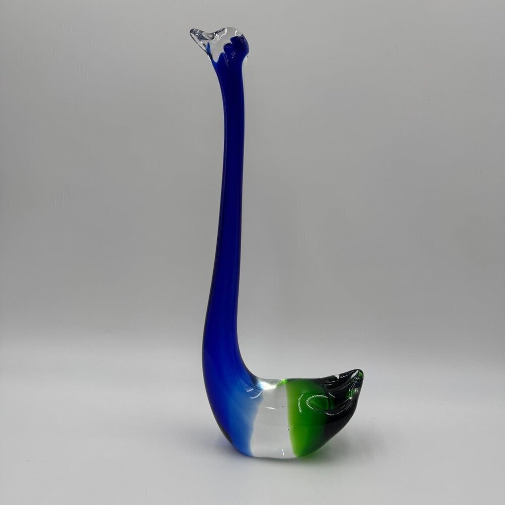 Vintage Blue Green Art Glass Long Neck Swan Figurine 13" Tall